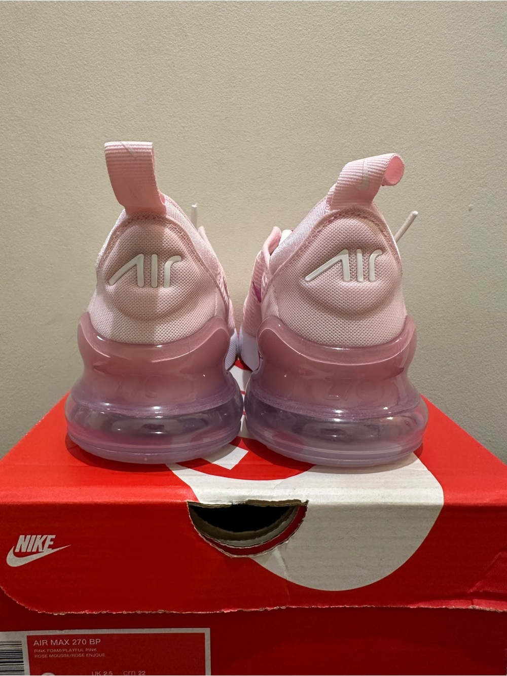 NIB Little Kid Nike Air Max 270 IB4436-663 Pink Foam Summit White Platinum Viole - Picture 6 of 6